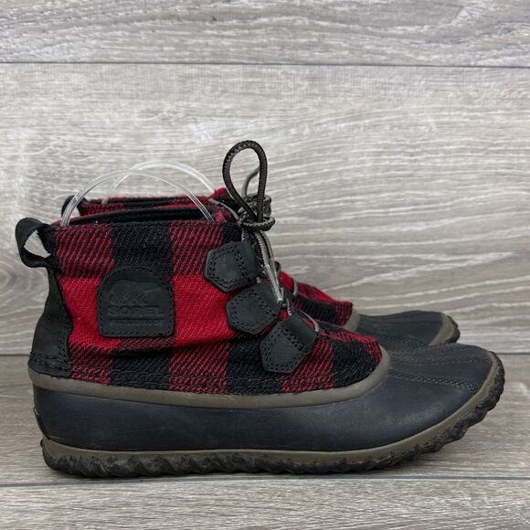 Sorel Out N’ About Women’s Sz 7.5 Felt Plus Buffalo Plaid Waterproof Lace Boots - Picture 1 of 11